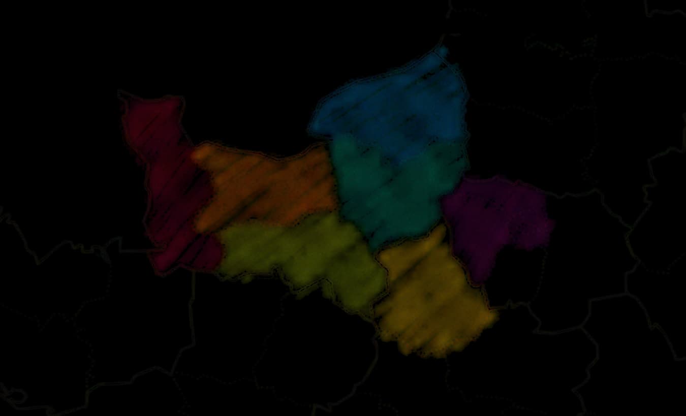 Carte indiquant les différent département couvert